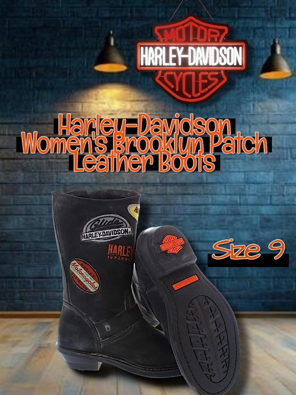 NWT Harley-Davidson Brooklyn Patch Women's Leather Boots Size 9